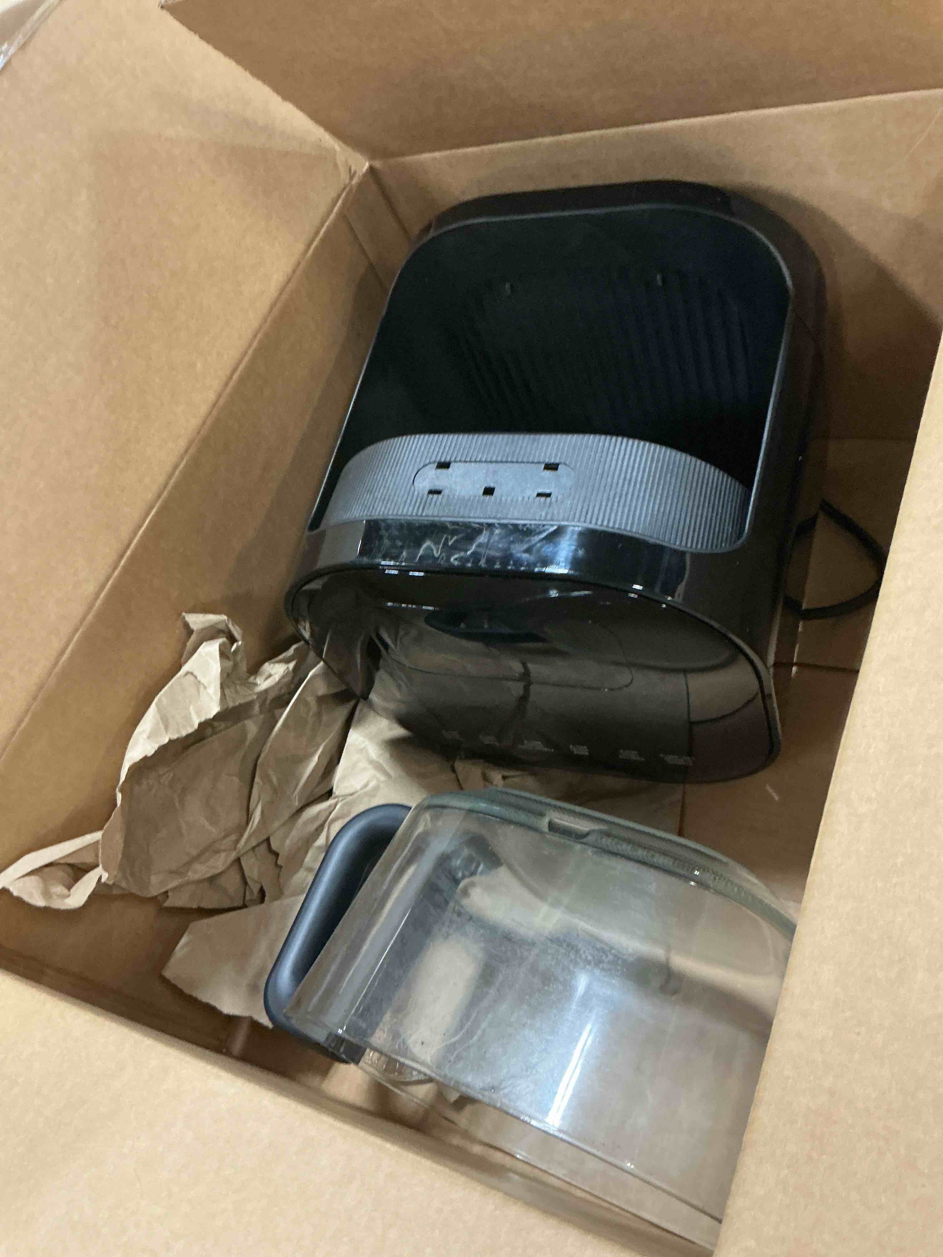 Condition photo showing As Is for BOSWELL Glass Air Fryer, 4.5QT Transparent Fry Bowl, Circulating Heating, Non Toxic, Large Capacity Air Fryer Roast, Temperature Control Dishwasher Safe (Black)