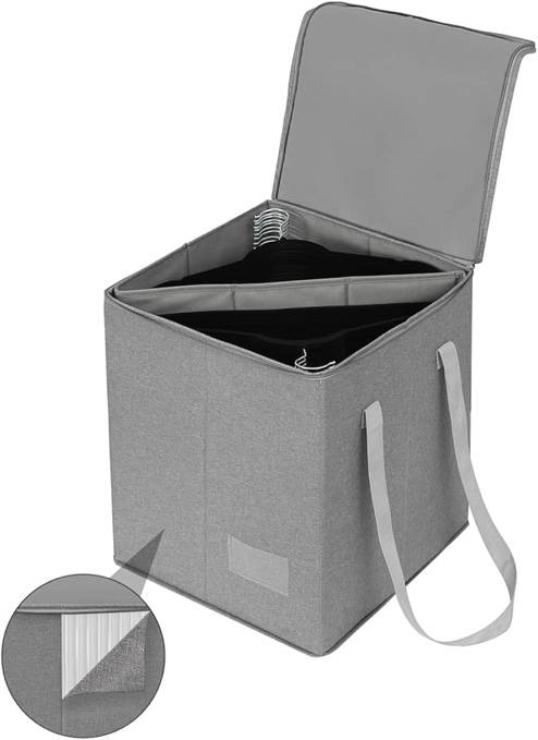 Qozary Clothes Hanger Organizer Bag-Rigid Hanger Storage Containers with Lid for Dustproof, Large Sturdy Hanger Caddy Organizer Box with Handle