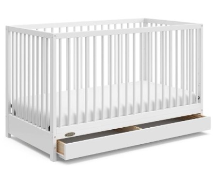  graco teddi 5-in-1 convertible crib with drawer (white) – greenguard gold certified, crib with drawer combo, full-size nursery storage drawer, converts to toddler bed, daybed and full-size bed
