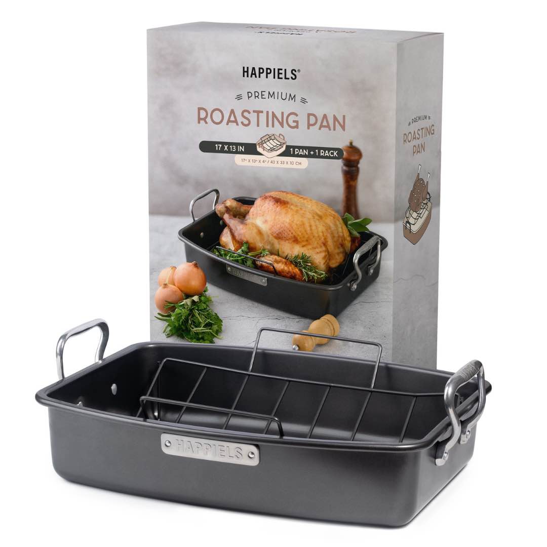 HAPPIELS Nonstick 17x13'' Roasting Pan with Rack Non Toxic