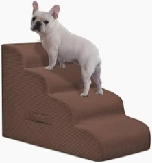 4-step dog stairs and ramp for beds or couches – non-slip sturdy pet steps for small dogs and cats,19" h,brown
