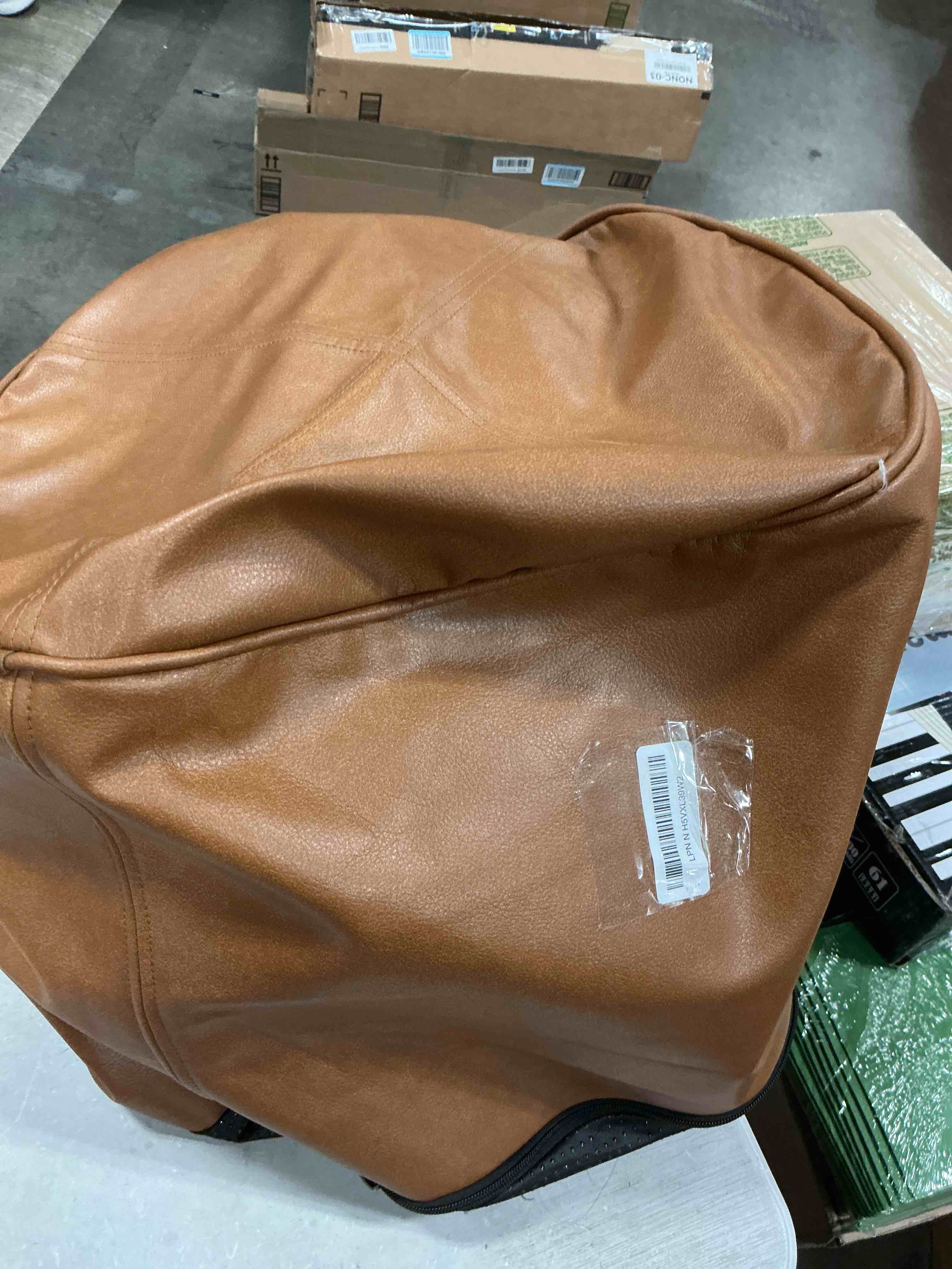 Condition photo showing Good Condition for HIGOGOGO Round Stuffed Pouf Ottoman, Pu Leather Poufs with Foam Chunk Filling, Furry and Fluffy Pouf Foot Stool Storage Ottoman, 20 X 15 Floor Poufs Foot Rest for Living Room,Brown 20 inch Brown