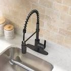 Project Source Flynt Matte black Single Handle Deck-mount Pull-down Kitchen Faucet with Sprayer (Includes Deck Plate) 2916842