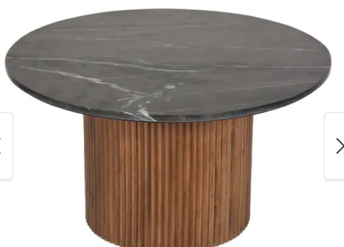 Round Wood Marble Reeded Accent or Coffee Table