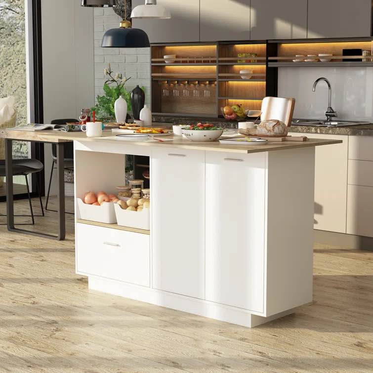 Kitchen Island With Drop-Leaf Countertop, Kitchen Island With 1 Drawer 2 Door