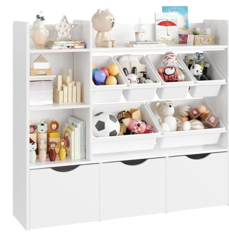  Grey storage shelf white bins (stock photo similar but not exact)