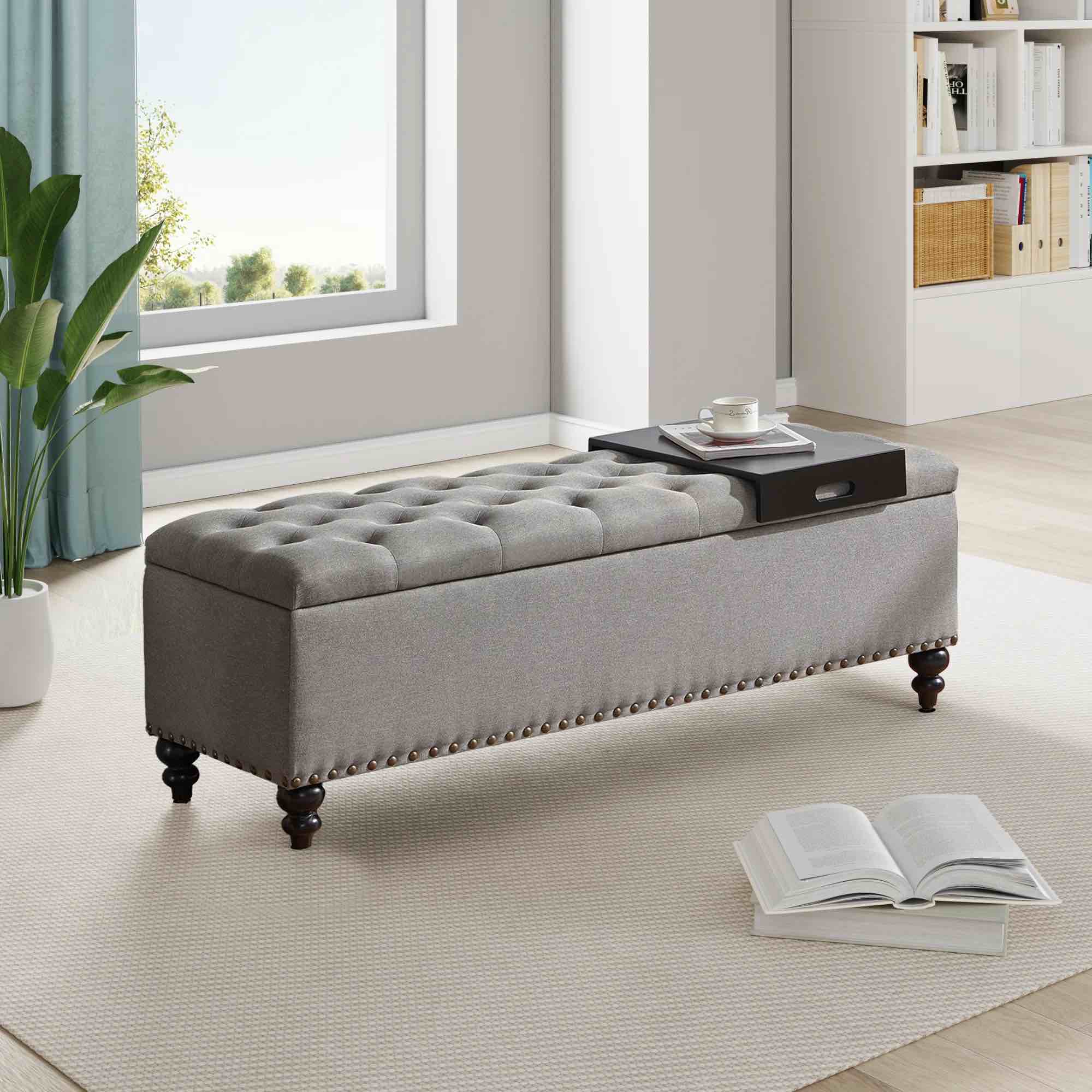 Ashtin Upholstered Flip Top Storage Bench with tray