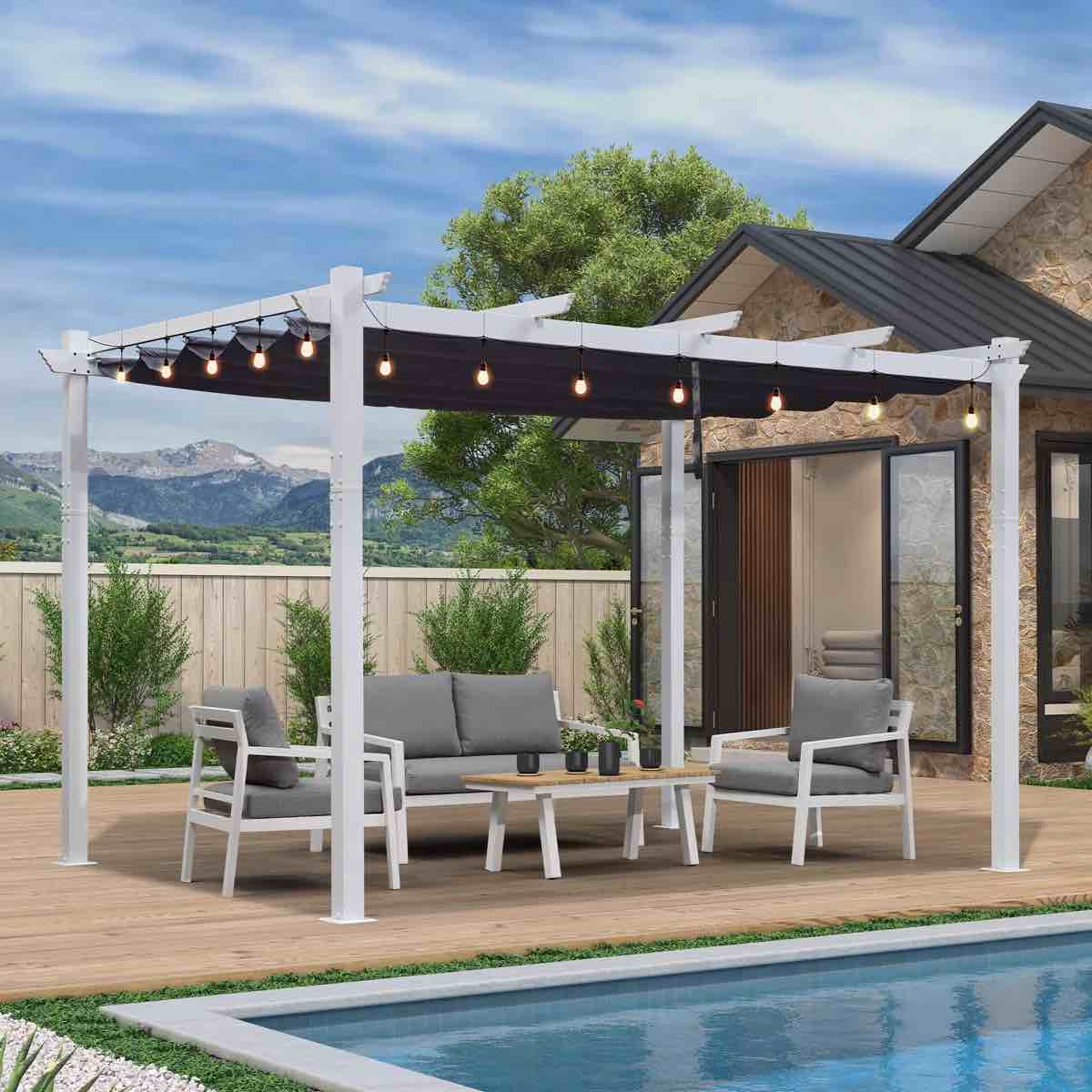 12 Ft. W x 10 Ft. D Aluminum Pergola(incomplete box 3/4)