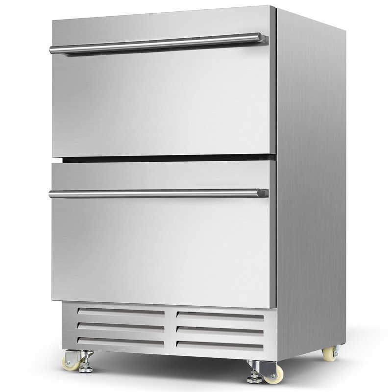 23" W 95 Cans (12 Oz.) Dual Drawer Under Counter Beverage Cooler - Weather-Proof, Energy Efficient, Ultra-Quiet, Adjustable Height, Frost-Free, Indoor & Outdoor Use