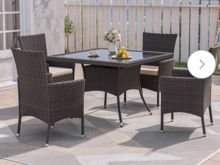 Hemraj Outdoor Square Rattan Dining Table set With Glass Top And Curved Design(incomplete box a)