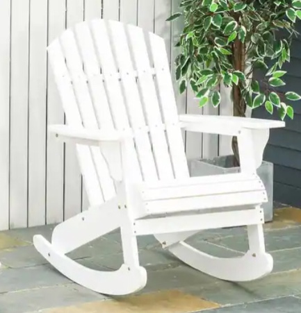 Outsunny Wooden Adirondack Rocking Chair with Slatted Wooden Design, Fanned Back, & Classic Rustic Style, Teak