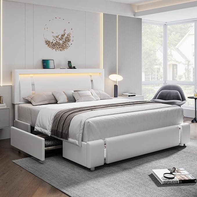 3-Piece Bedroom Set, Storage Bed with 2-Drawers and Charging Port(size unknown)