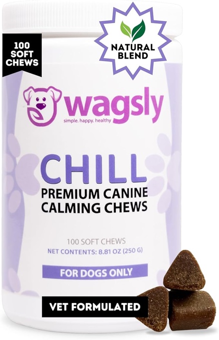 Wagsly Chill Calming Chews for Dogs - Helps Promote Relaxation & Balanced Mood for Everyday Stress,