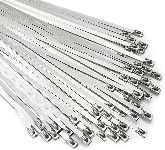 Metal Zip Ties 11.8 inch 100pcs 304 Stainless Steel Zip Ties Heavy Duty Multi-Purpose Self-Locking Cable Ties for Machinery, Vehicles, Exhaust Wrap, Farms, Pipes, Roofs, Cables, and Outdoor Fence similar