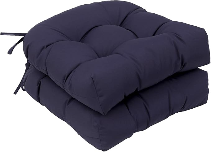 Outdoor Chair Cushions, Outdoor Cushions, Patio Chair Cushions, Indoor Full-Length Ties for Non-Slip Support, Premium Comfortable Thick Fiber, Set of 2 (Navyblue, 17x17 Inch)