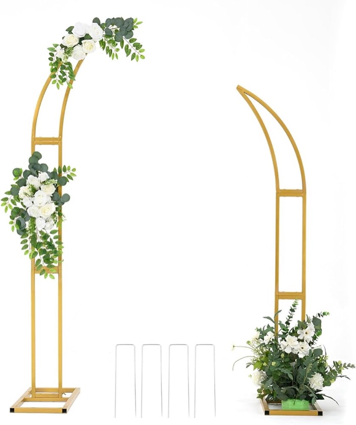 Curved Wedding Arch Backdrop Stand for Bridal Shower, Gold Wedding Arch