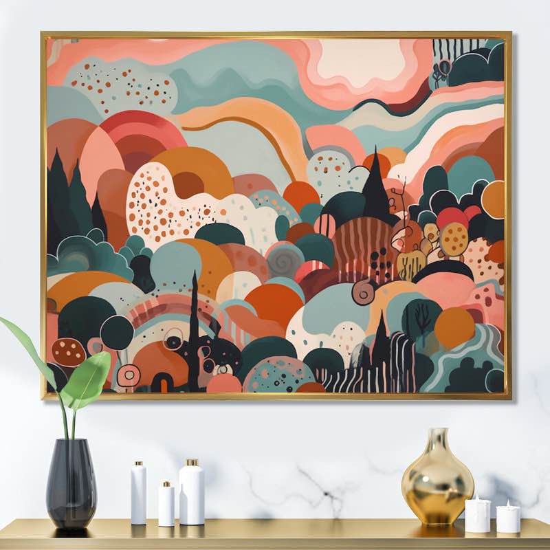Pink Green Minimalims Explosion I On Canvas Print Format: Gold Floater Framed, Size: 34" H x 44" W x 1.5" D