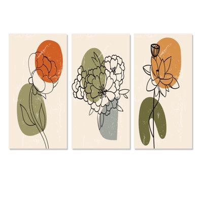 Japanse Vintage Creative Leaves III - Mid-Century Modern Art Set Of 3 Pieces Size: 40" H x 60" W