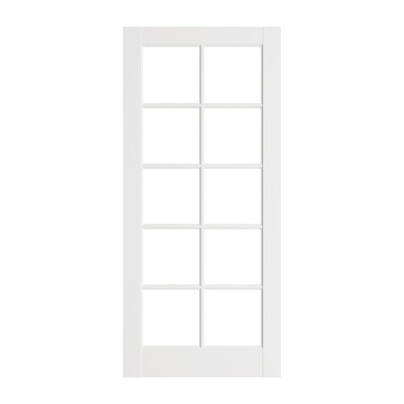 80"H 10-Lite Glass And Solid Manufactured Wood Primed Slab Door Without Hardware Kit