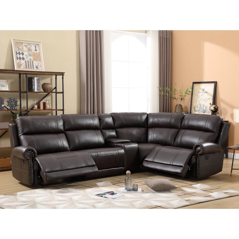 (Incomplete, only 1 box ) Oeflein 106.85" Wide Top Leather Cushion Back Power Reclining Corner Sectional