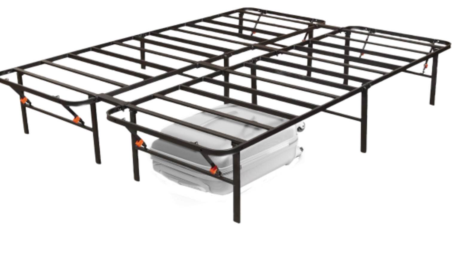  Amazon Basics Bed Frame with Storage, Foldable Metal Platform, Sturdy Steel, No Box Spring Needed, 18 Inches High, Tool-Free Setup, Queen Size, Black