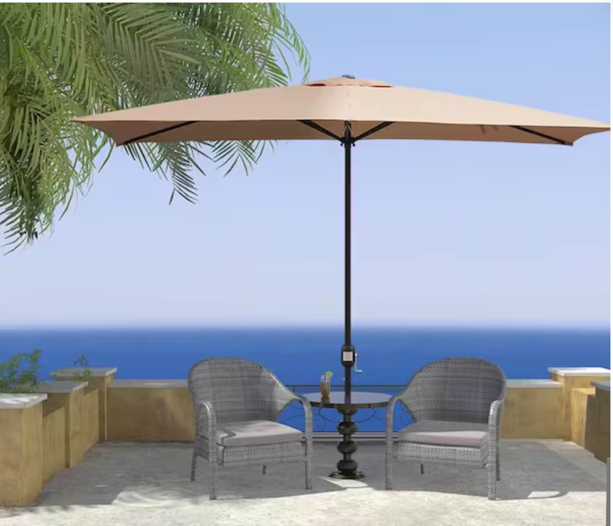  10 ft. x 6.5 ft. Steel Crank Rectangular Market Patio Umbrella in Tan