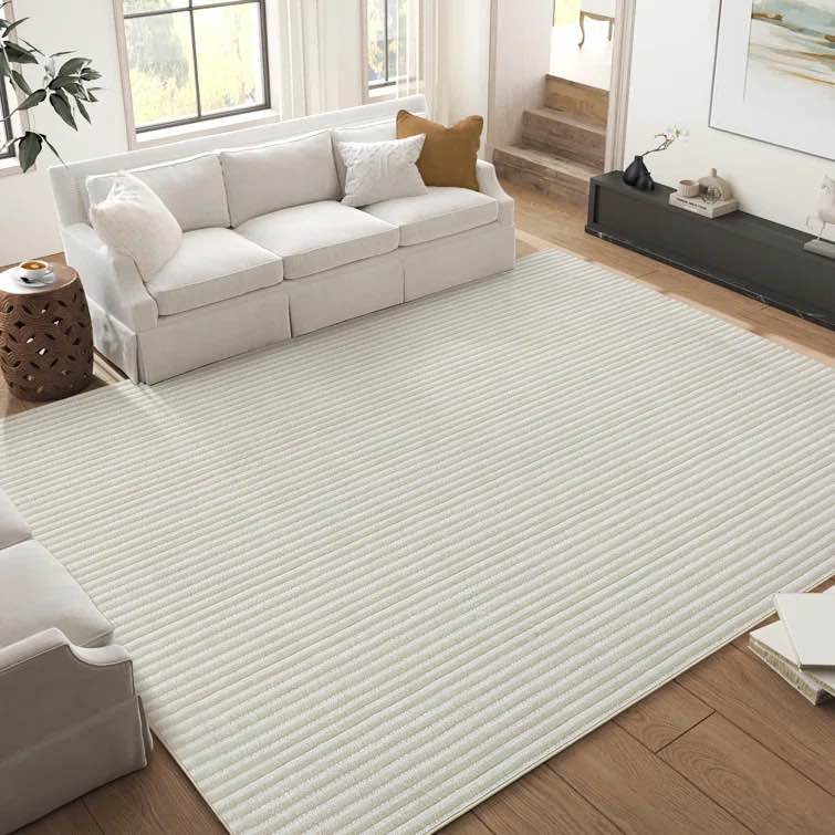 Machine Washable Rug with Rubber Backing for Living Room Braided Printed Texture Non-Slip Dining Room Rug Easy-Cleaning Striped Floor Carpet for Bedroom Office Nursery Playroom Rug Size: Rectangle 6' x 9'