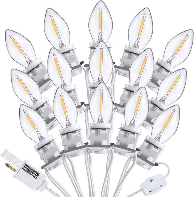 Aurelema Set of 15 Blow Mold Light Kit Accessory Cord with 6 LED C7 Bulbs Light Cord with On/Off Swi