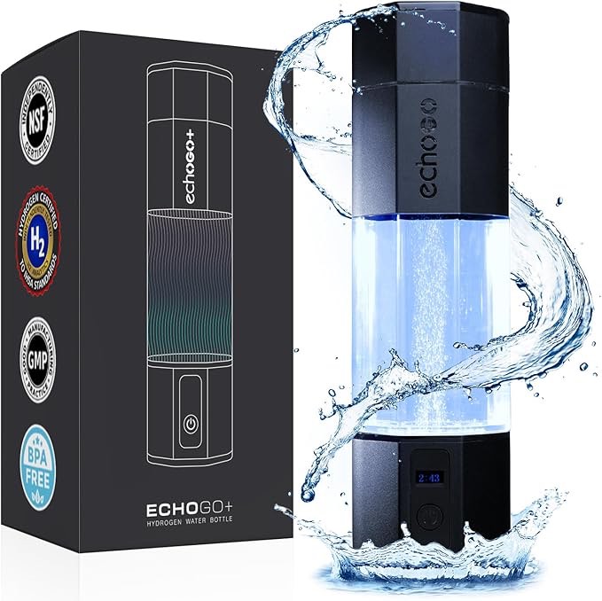 Echo Go+ Hydrogen Water Bottle - Water Ionizer Up to 4.5PPM - SPE & PEM Hydrogen Water Generator - Alternative to Hydrogen Water Pitcher