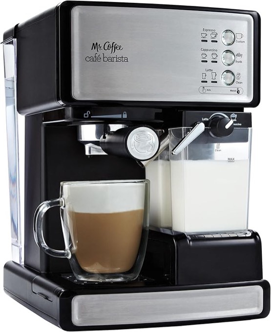 Mr. Coffee - Café Barista Single Serve 3-in-1 Espresso Machine with 15 with Bars of Pressure with Milk Frother - Stainless Steel