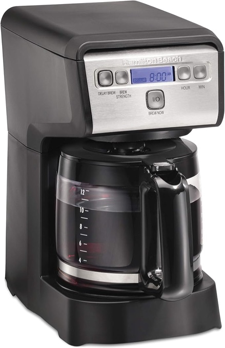 Hamilton Beach Compact Programmable Coffee Maker  12 Cup  Black with Stainless  Model 46200
