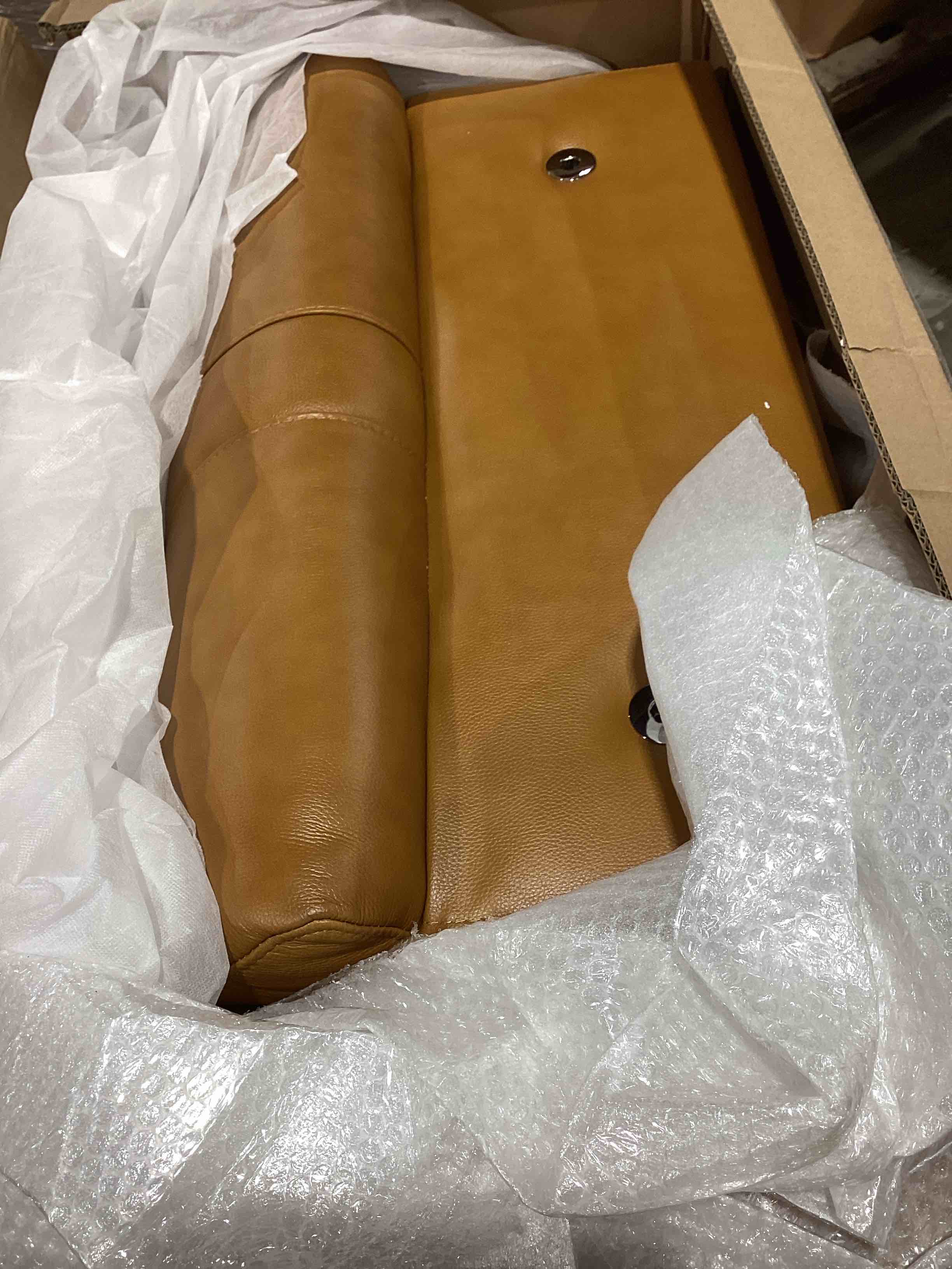 Condition photo showing Good Condition for incomplete Power Recliner Sectional Sofa, L-Shaped Living Room Furniture Set, Light Brown Leather Sofa, Reclining Sectional Couch with Storage Console/Cup Holder for Living Room/House/Apt - Incomplete