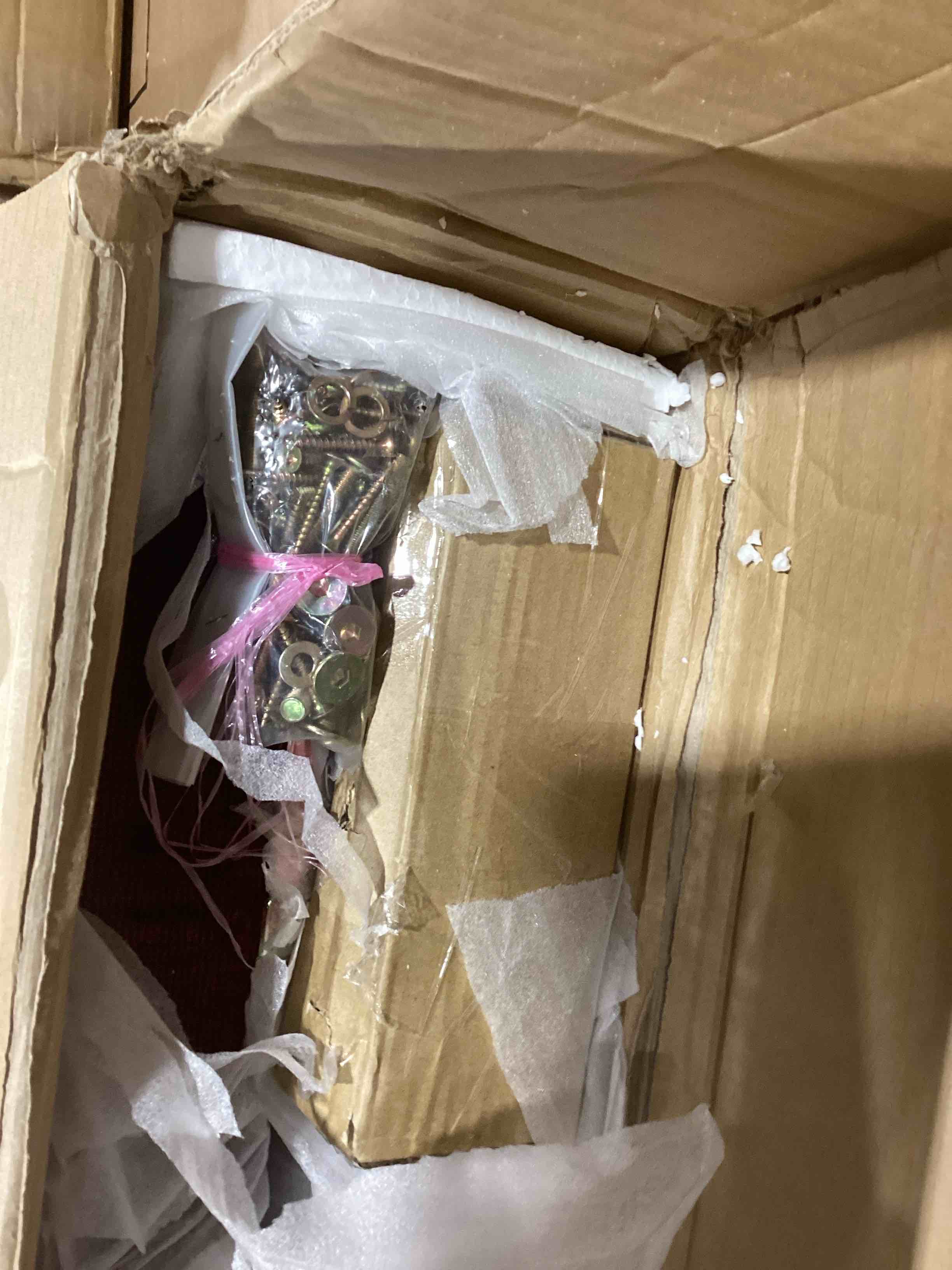 Condition photo showing Good Condition for Chloe Upholstered Platform King Bed in Burgundy Fabric (incomplete only 2 box of 3)  the box1 is missing.