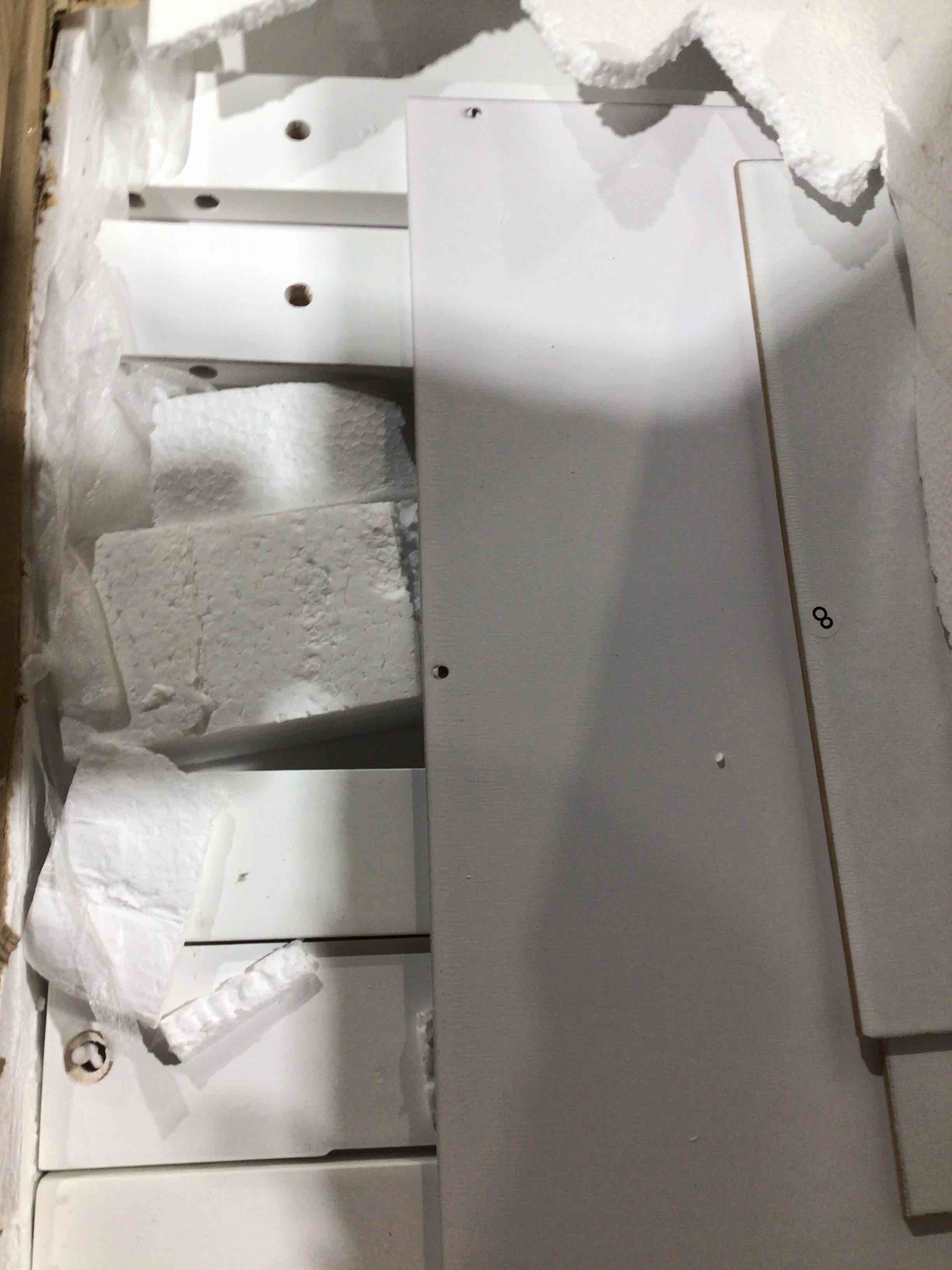 Condition photo showing Good Condition for Murphy Bed with Desk, Space-Saving Hidden Wall Bed with Storage Shelves and Cabinets for Home Bedroom (White, Queen incomplete only one box