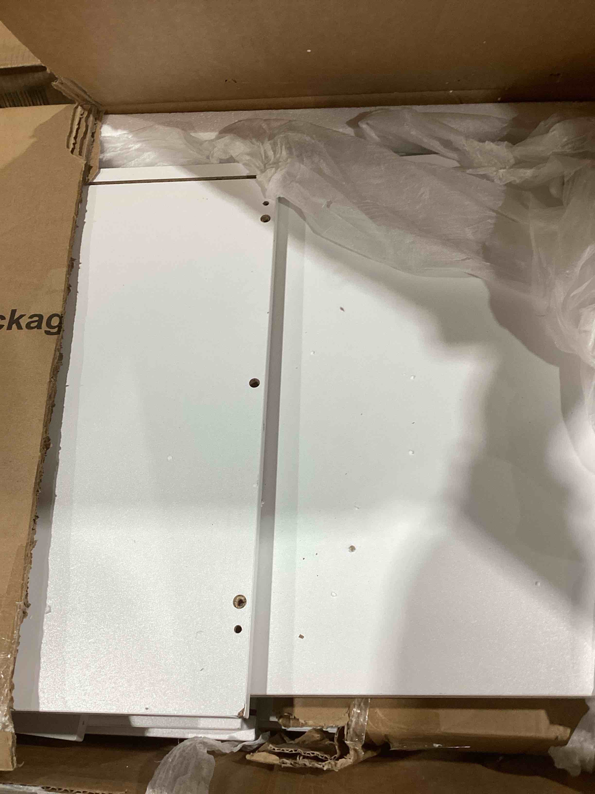 Condition photo showing As Is for White 3-Door Armoires Wardrobe with Hanging Rod and Storage Shelves (70.8 in. H x 46.6 in. W x 19.7 in. D