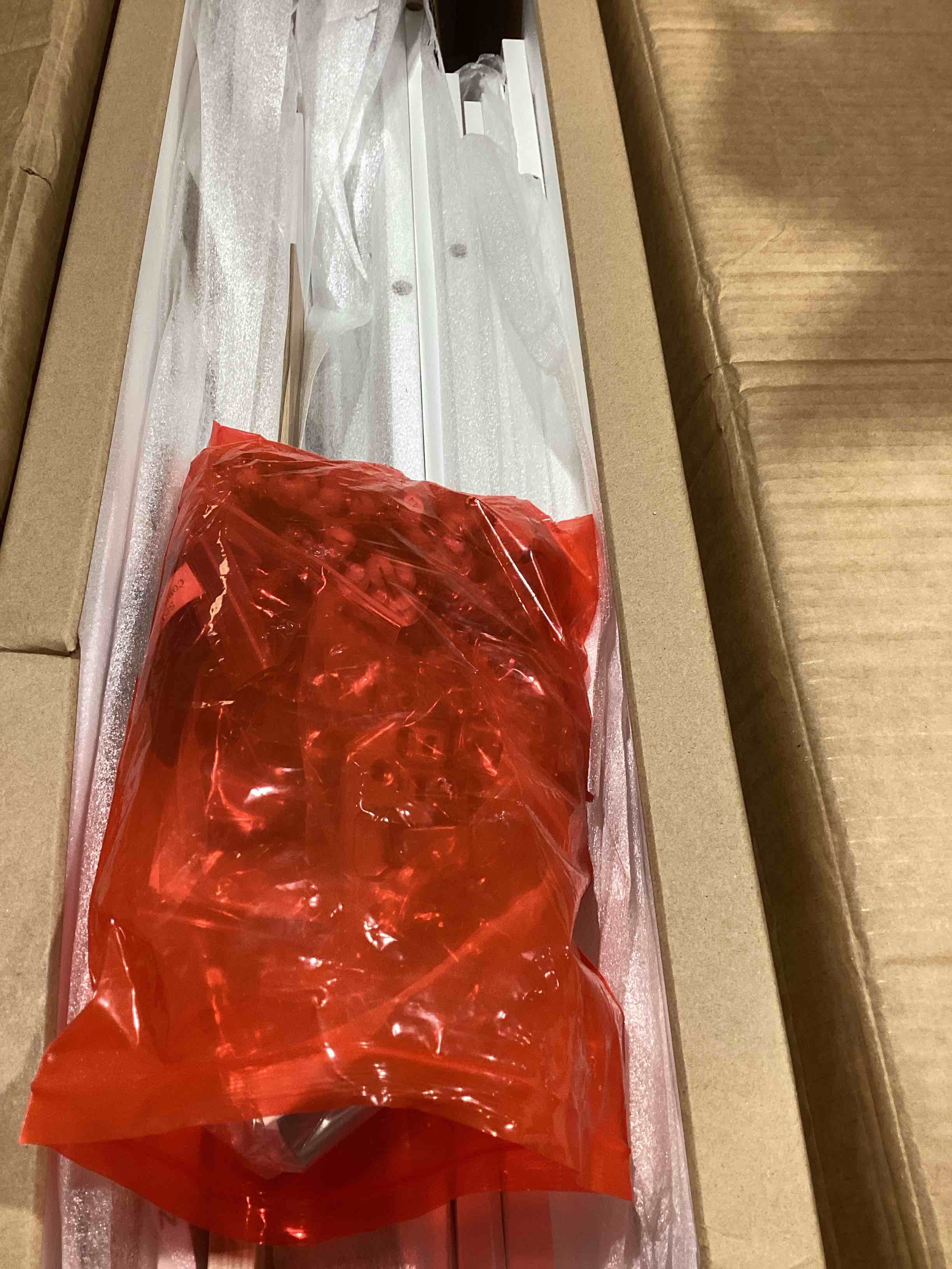 Condition photo showing As Is for homary 72'' Kitchen Island with Storage Japandi Style Wood Islands with Seating and LED Light in Gray (Without Chair, Natural) 