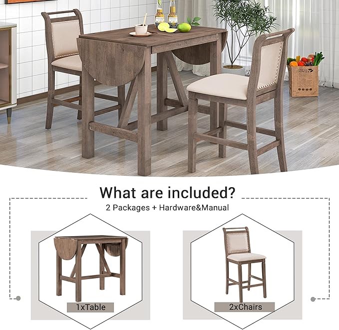 farmhouse dining table set with drop leaf color natural incomplete