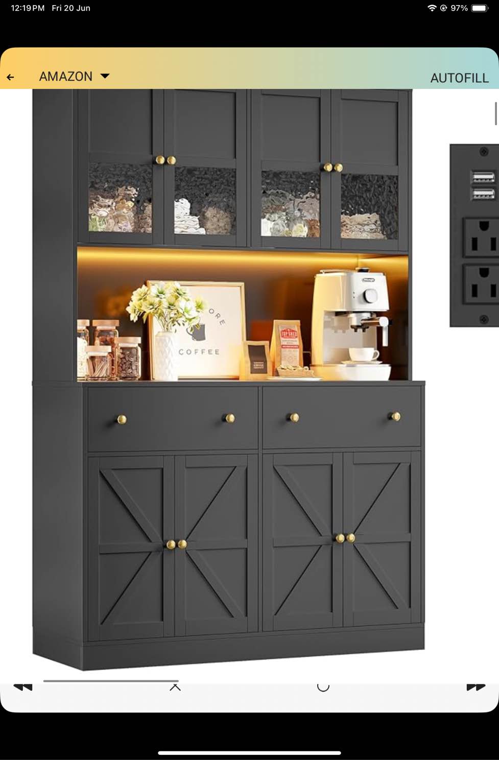 Aybike 71" Kitchen Food Pantry with Charge Station, LED Light, Adjustable Shelves, Storage Cabinet