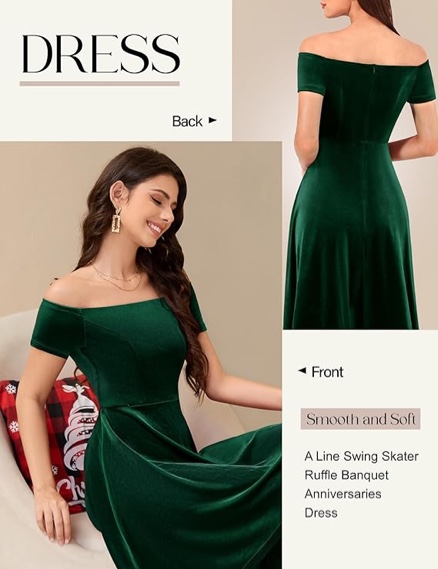 Womens Off Shoulder Velvet High Low Evening Dresses 2024 for Cocktail Party Formal Prom Wedding Guest Dress