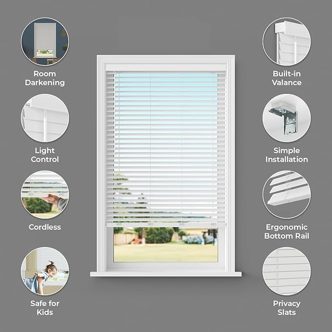 allen + roth.2-in Room Darkening Cordle Faux Wood Blind White