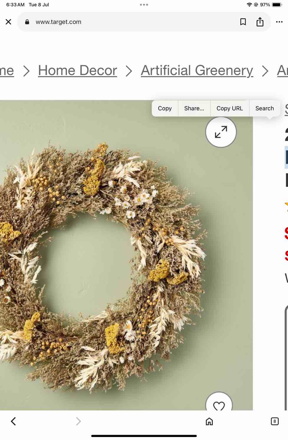 Preserved Spring Grass and Flower Wreath - 