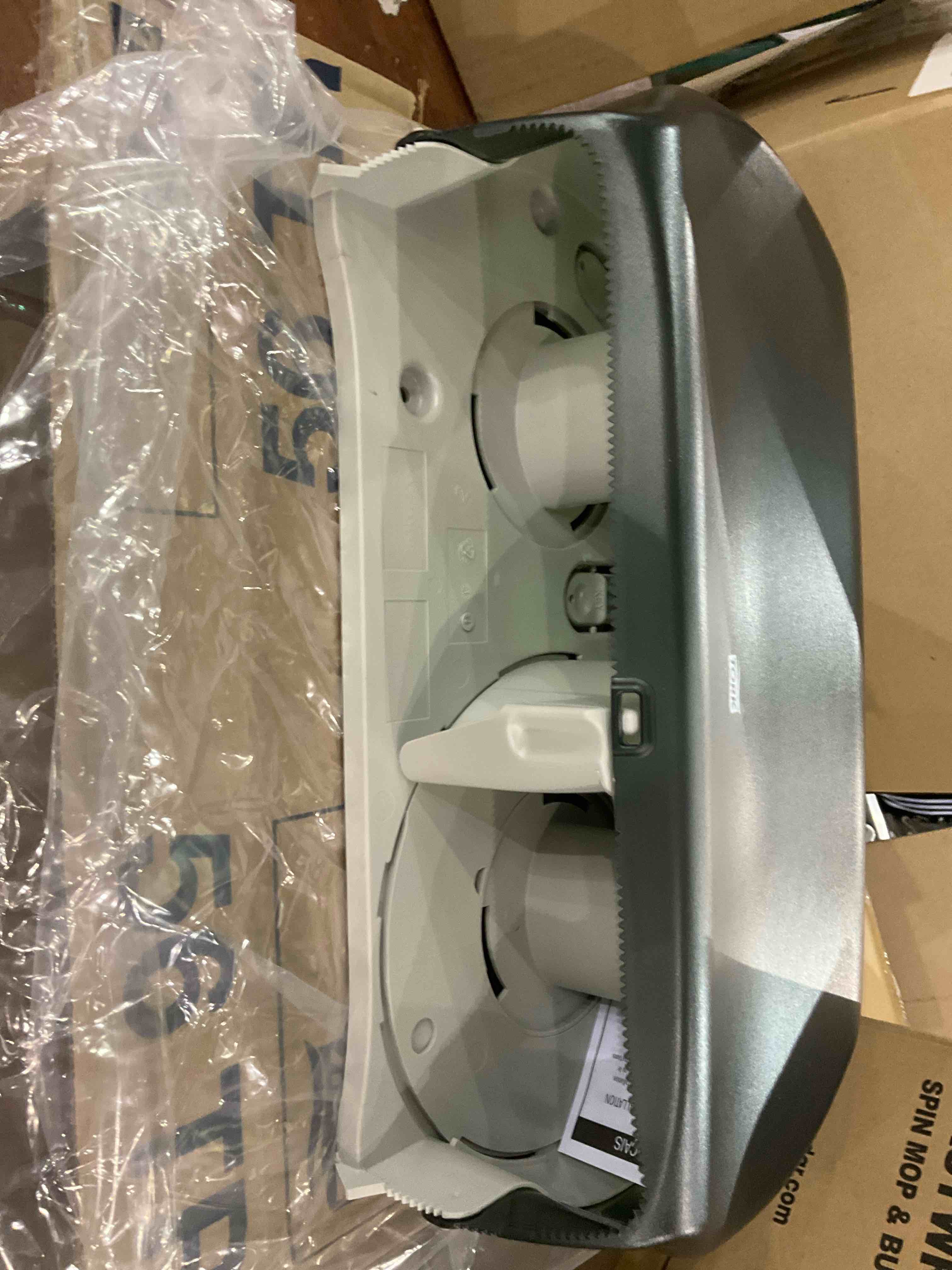 Tork Twin Jumbo Toilet Paper Roll Dispenser Smoke T22, Refill Indicator Window, 56TR