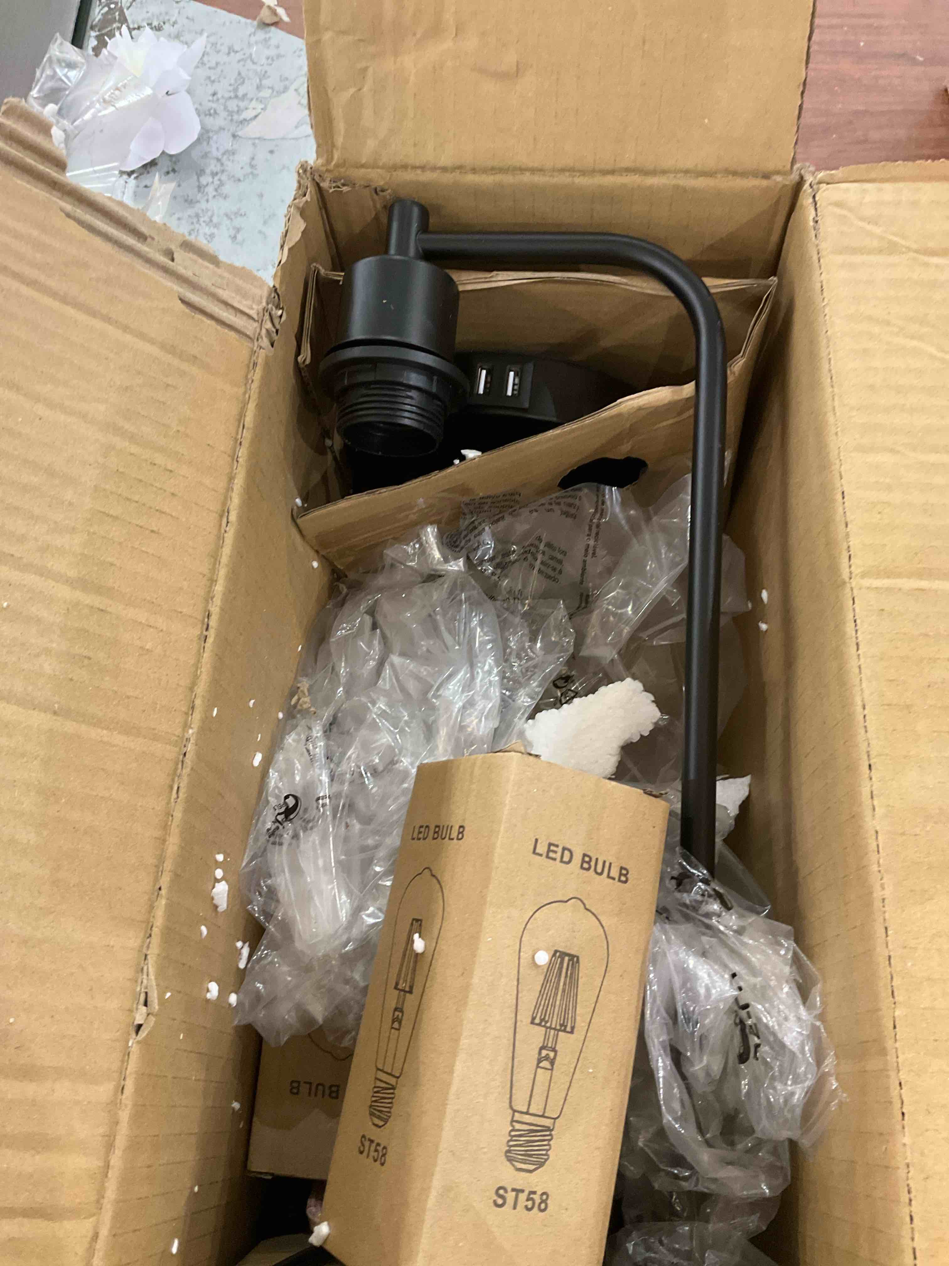 Set of 2 Industrial Touch Control Table Lamps with 2 USB Ports and AC Outlet - 3-Way Dimmable Black Bedside Lamps Nightstand Desk Lamps for Bedroom Living Room, Glass Shade & 2 LED Bulbs Included