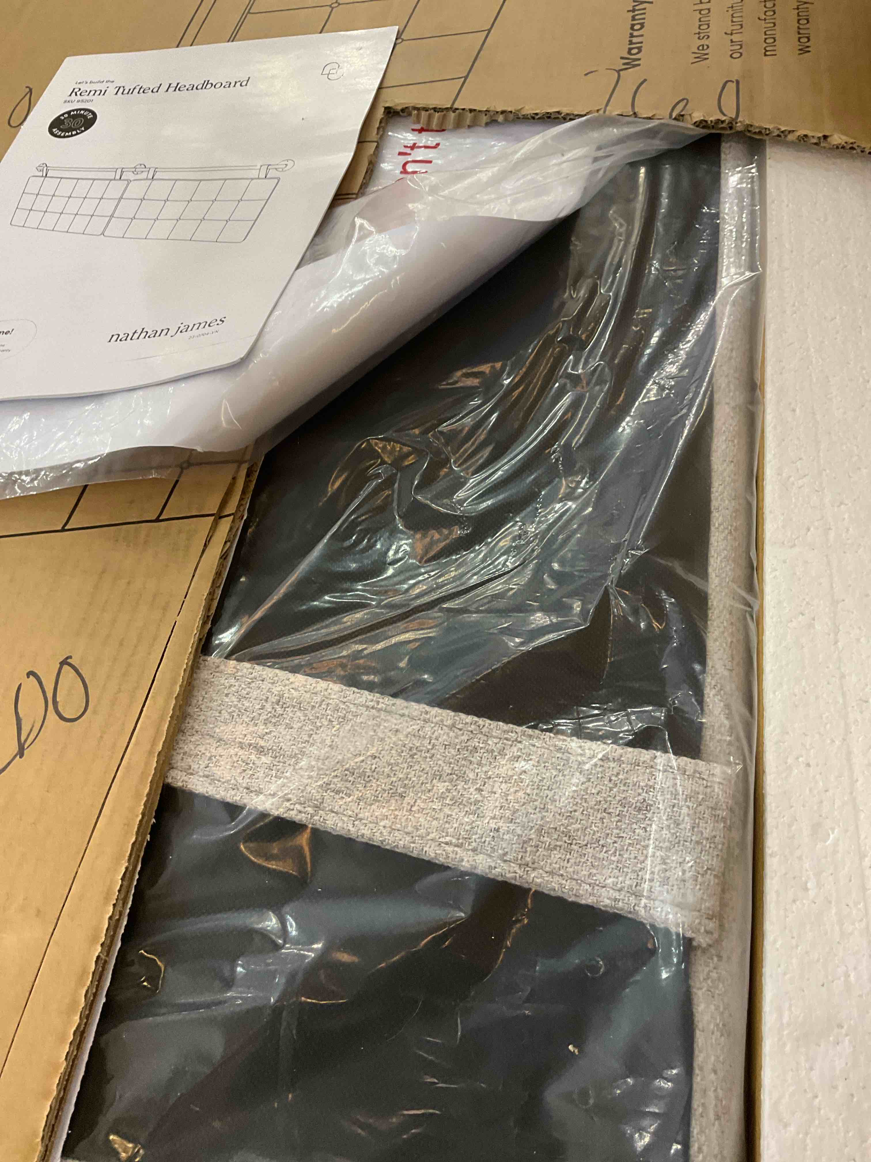 Nathan James Remi Tufted Wall Mount Hanging Headboard, King, Grey/Black