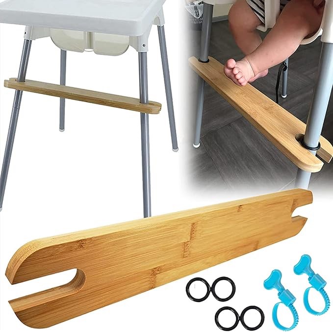 HANH High Chair Footrest, Non-Slip Natural Bamboo Wooden Footrest Compatible with IKEA Antilop High Chairs, Adjustable HighChair Foot Rest for Baby HighChair Accessories (Rounded Corners)