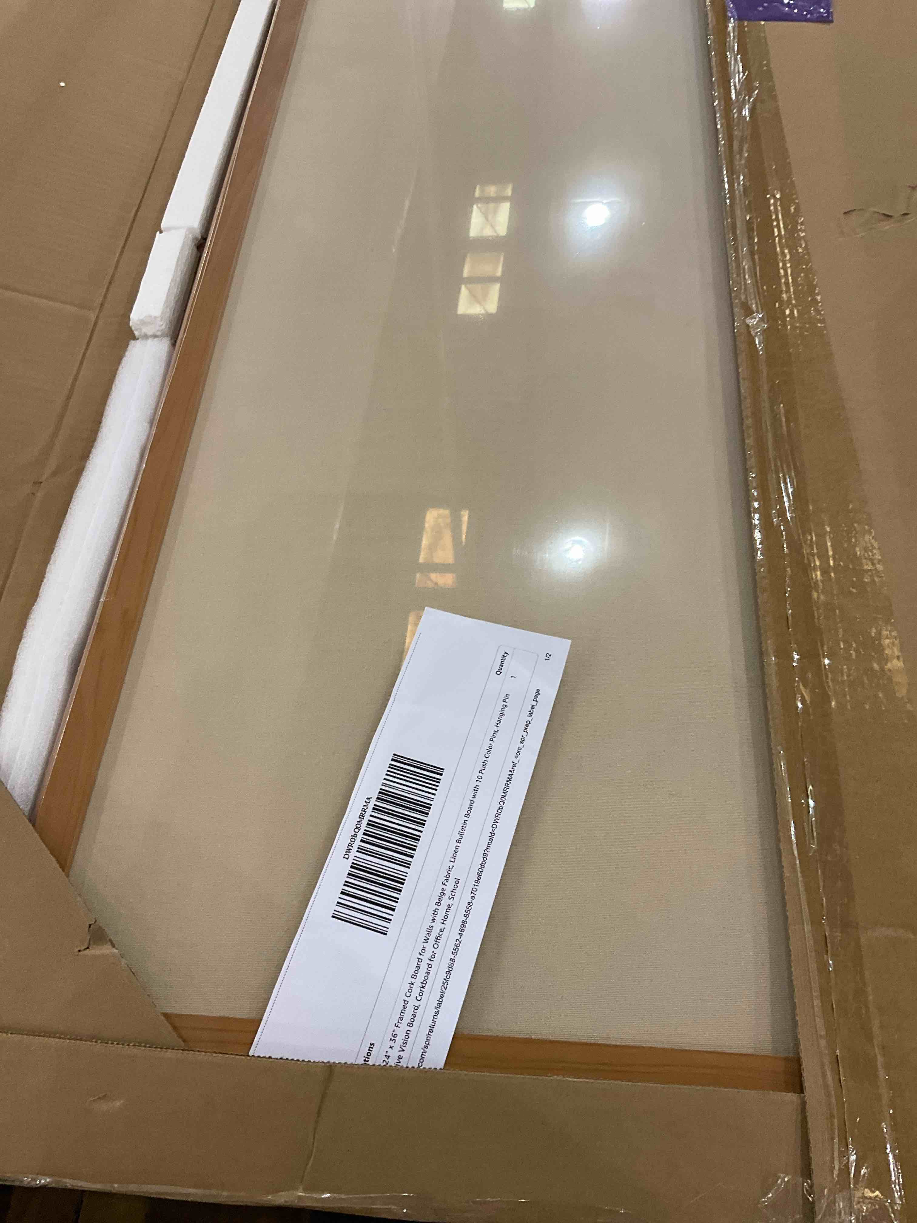 ORIENTOOLS 24" x 36" Framed Cork Board for Walls with Beige Fabric, Linen Bulletin Board with 10 Push Color Pins, Hanging Pin Board, Decorative Vision Board, Corkboard for Office, Home, School Beige 24" x 36"