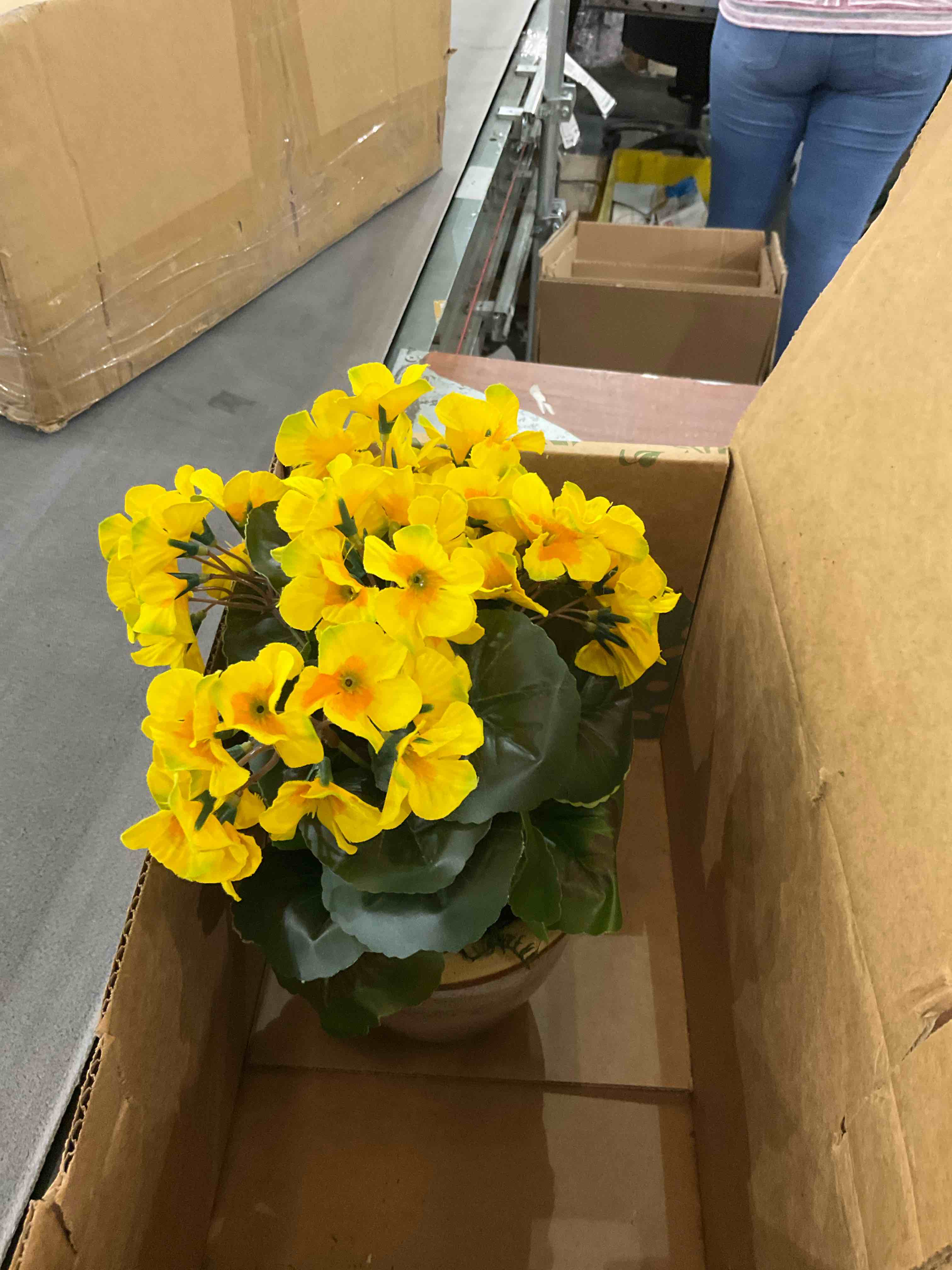 Nearly Natural 11in. Geranium Artificial Plant in Ceramic Planter UV Resistant (Indoor/Outdoor) Yellow