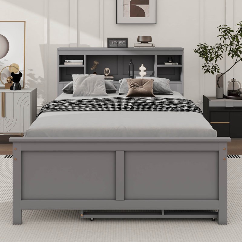 Agnes Platform Bed With Storage Headboard, USB, Trundle And 3 Drawers