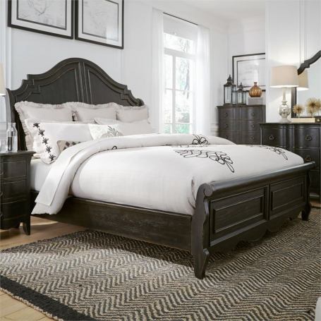 INCOMPLETE Liberty Furniture Chesapeake Queen Sleigh Bed in Wire Brushed Antique Black Liberty Chesapeake Collection