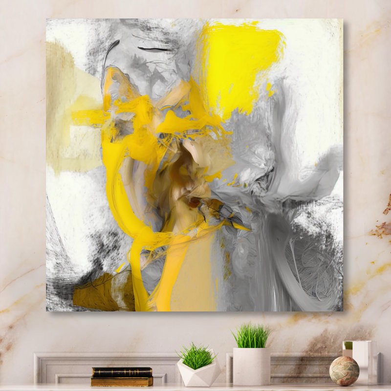 Mustard Yellow And Vivid Gray I - Abstract Metal Wall Décor Size: 36" H x 36" W x 1" D